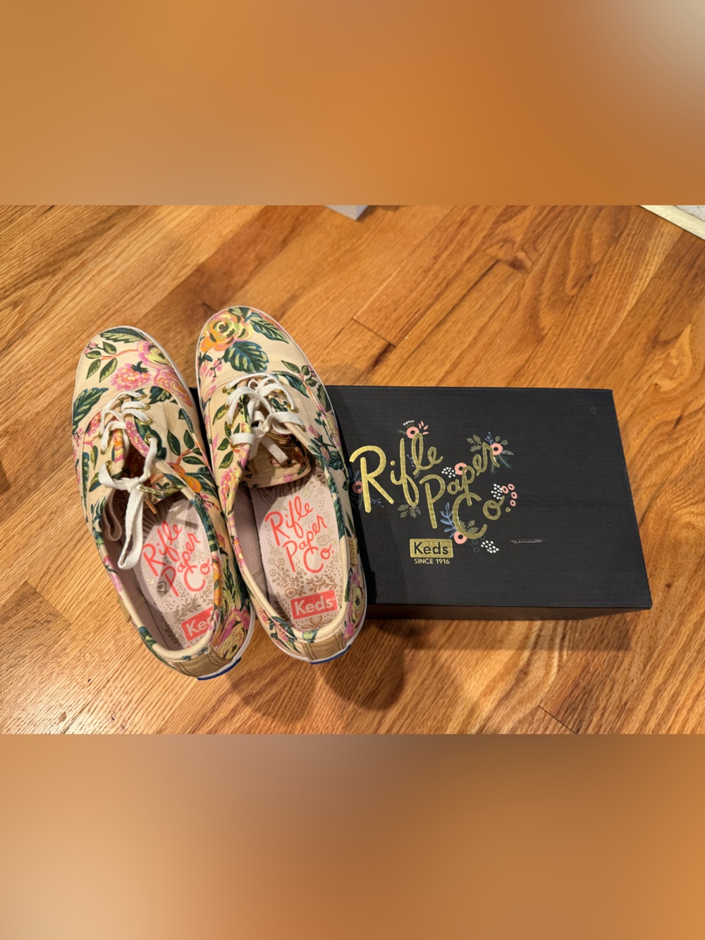 Keds x Riffle Paper Floral Canvas Sneakers in Cream with Pink and Green Accents